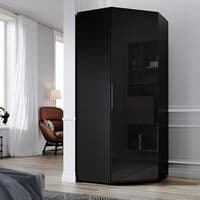 ELEGANT Corner Bedroom Closet with 2 Hanging Rails and 5 Storage Shelves Modern Black High Gloss
