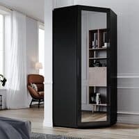 ELEGANT Corner Mirrored Wardrobe with 2 Hanging Rails and 5 Storage Shelves Black
